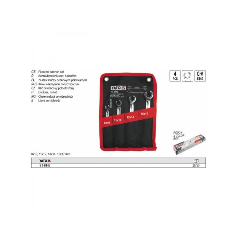 Piduritoru võtmete kompl.4tk (8x10, 11x12, 13x14, 15x17) YT-0143 H