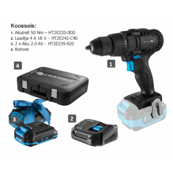 Akutrell 18V 2Ah 50Nm 2akut+kiirlaadija HT2E244