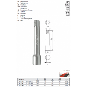 1/2" pikendus 75mm YT-1246