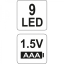 LED taskulamp 9led 3x AAA must 08570